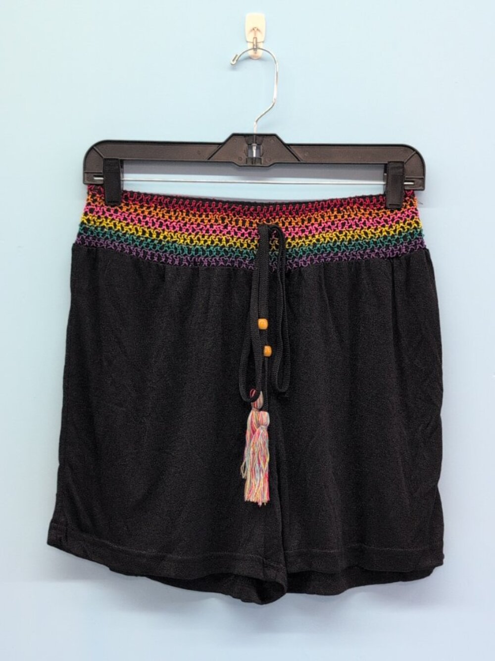 Cupshe Black Shorts with Rainbow Crochet Waistband